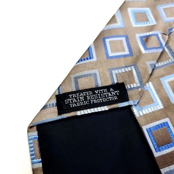Croft &‎ Barrow Beige Blue Woven Geometric Silk Tie Stain Resistant - Picture 4 of 7